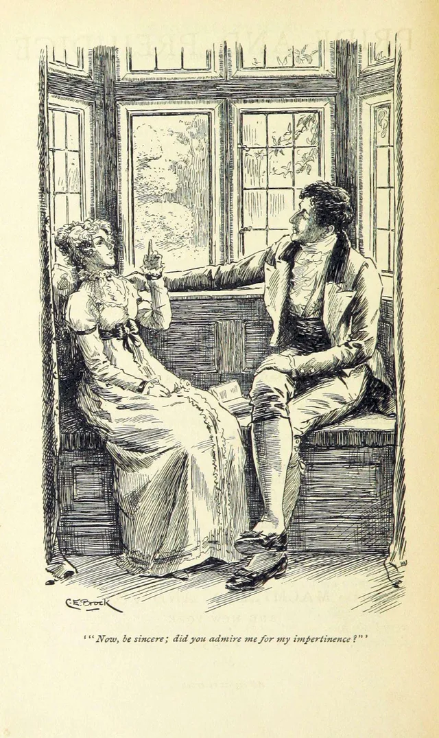 Elizabeth Bennet and Mr Darcy after their engagement, illustration by C. E. Brock