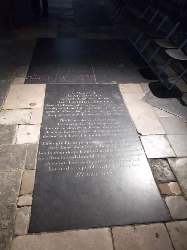 Jane Austen’s grave in the north aisle of Winchester Cathedral