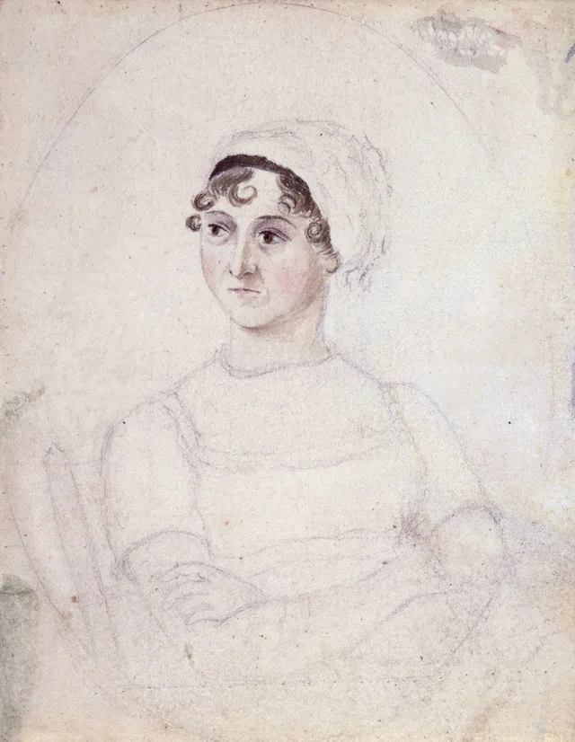 Jane Austen biography: her portrait by her sister Cassandra Austen, pencil and watercolour, about 1810