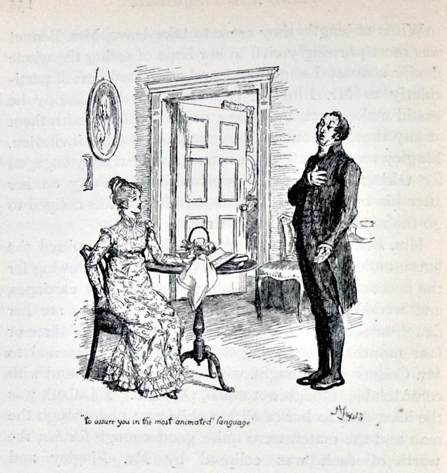 Pride and Prejudice quotes, chapter 19: Mr Collins proposes to Elizabeth Bennet, illustration by Hugh Thomson