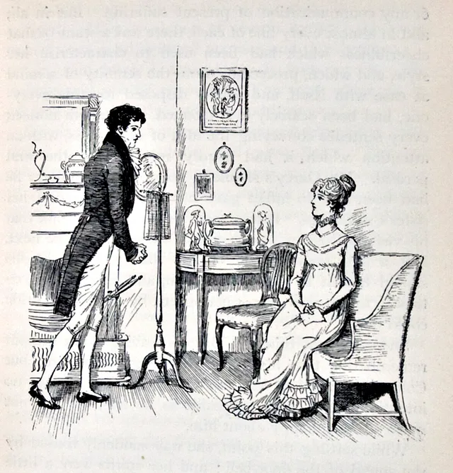 Pride and Prejudice summary, chapter 34: Mr Darcy proposes to Elizabeth at Hunsford, illustration by Hugh Thomson