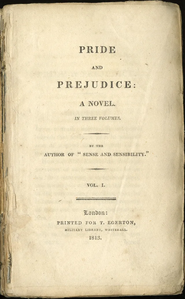 Title page of the first edition of Pride and Prejudice, 1813, by the author of Sense and Sensibility
