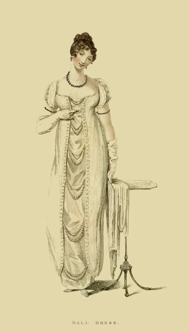 Regency era fashion plate: a ball dress from Ackermann’s Repository of Arts, 1809