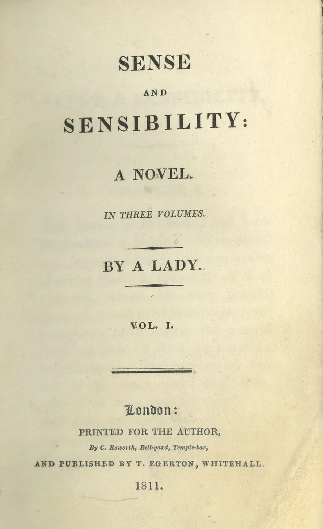 Title page of Sense and Sensibility, 1811: the first published Jane Austen book, by a Lady