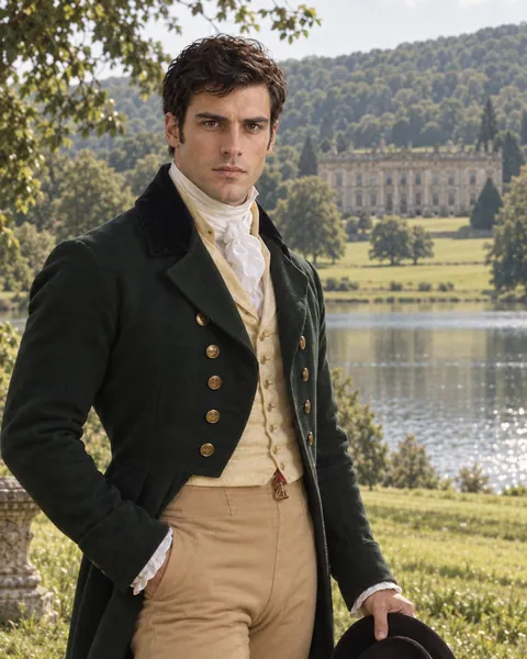 Mr Darcy Regency portrait in the grounds at Pemberley